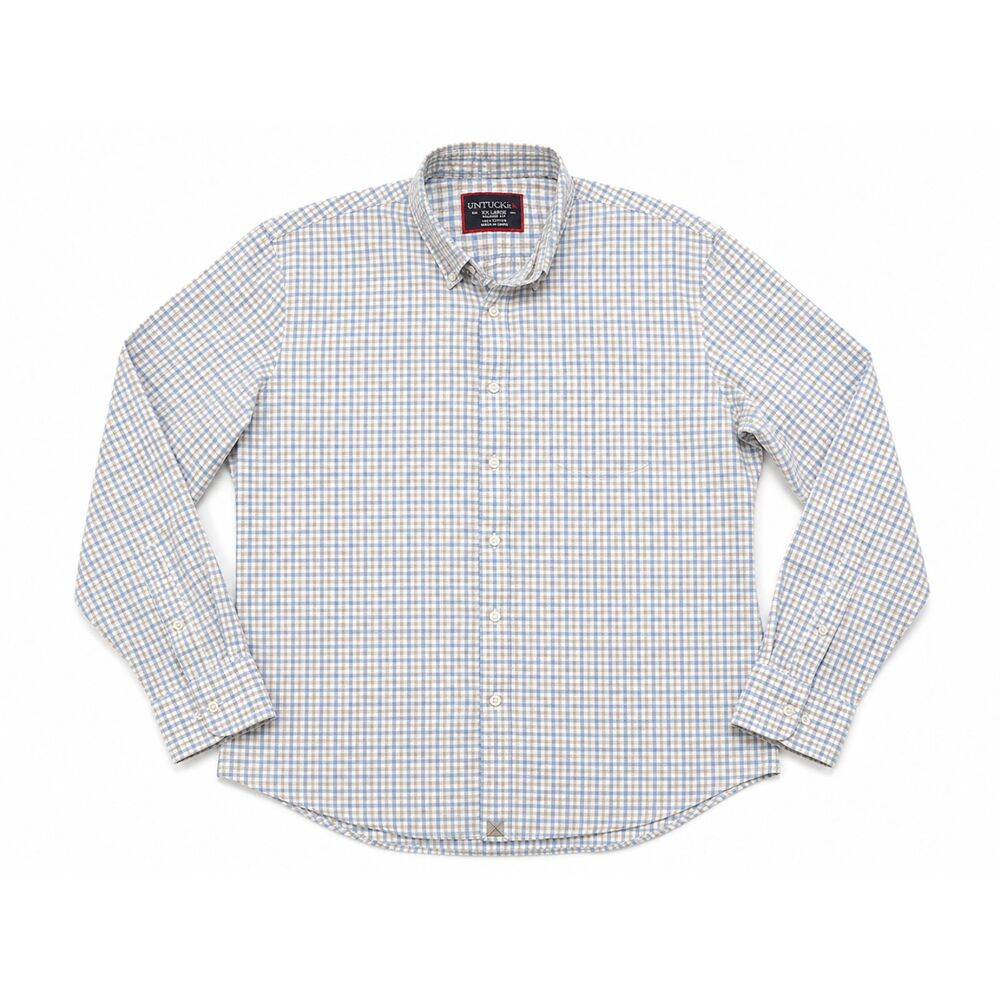 UNTUCKit Men’s XXL Relaxed Fit Plaid Button Down Shirt Blue White 100% Cotton